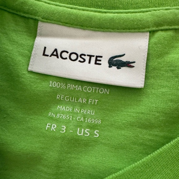 Unisex Lacoste Short Sleeve Green Lime  T-Shirt Size Small EUC‎ - Picture 4 of 12